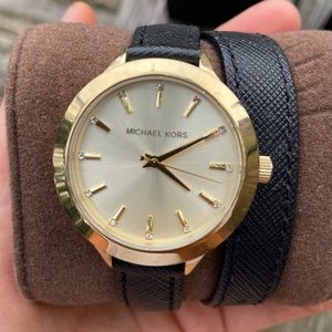 Gold and Black leather wrap Michael Kors watch